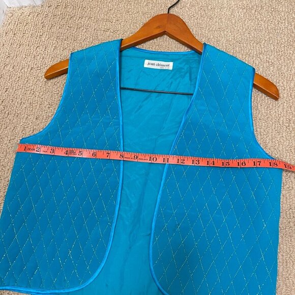 Vintage Jean Clément 100% Silk Quilted Vest Turquoise - Picture 8 of 9